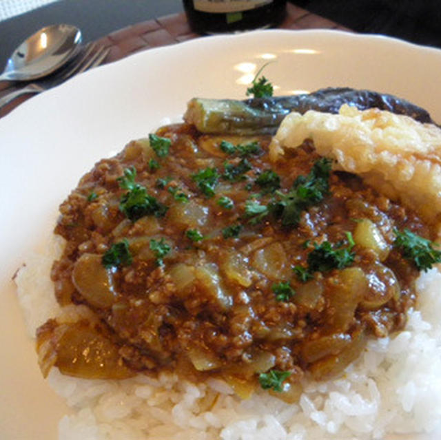 鶏天キーマカレー