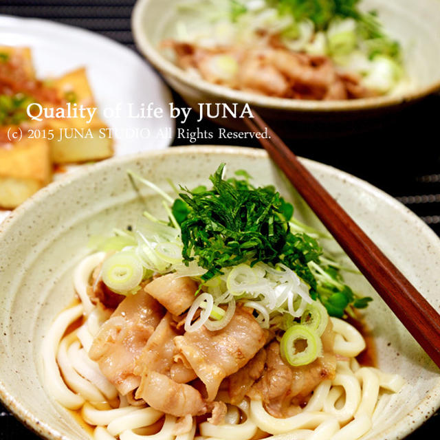 【温でも冷でも】豚肉の梅わさび和えのっけうどん