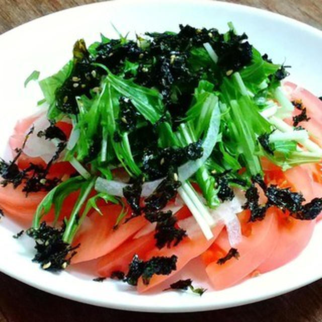 トマトとねぎと水菜と韓国海苔のサラダ