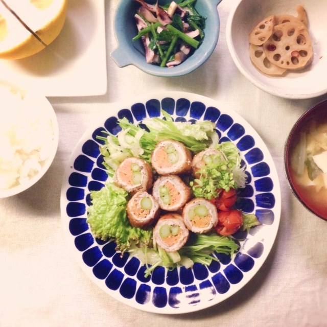【　野菜の甘辛肉巻き　】