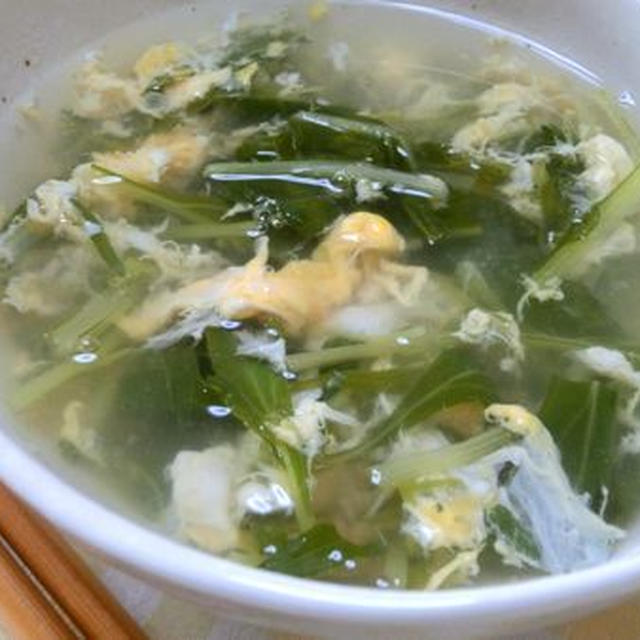 シンプル・簡単・美味しい♪　水菜とたまごの梅スープ