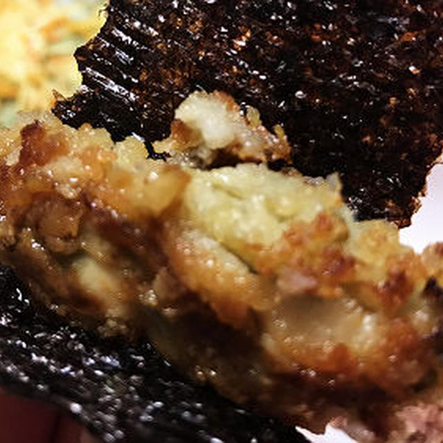 牡蠣の揚げ焼きを海苔にのせて♪