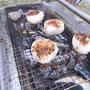 バーベキューで炭焼き、味噌焼きおにぎりin多摩川