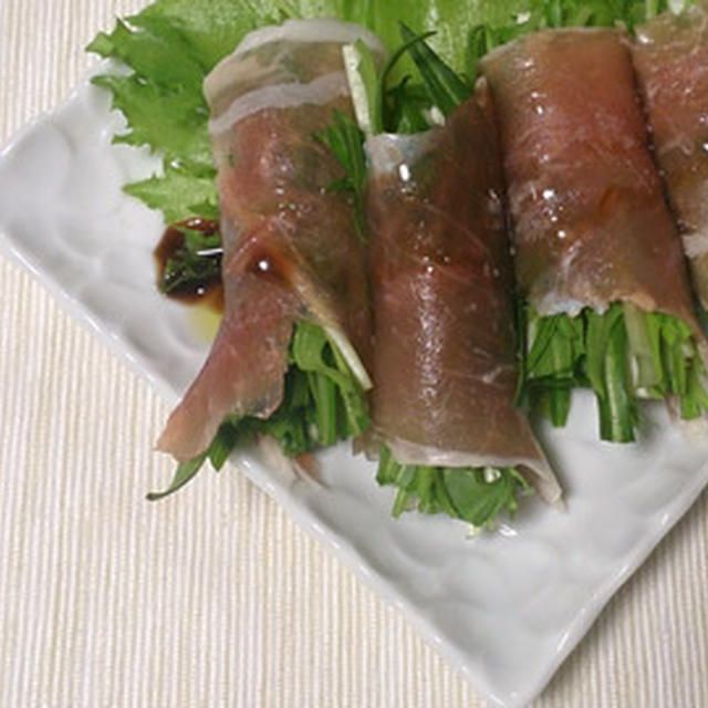 水菜の生ハム巻きサラダ☆バルサミコの簡単ソース