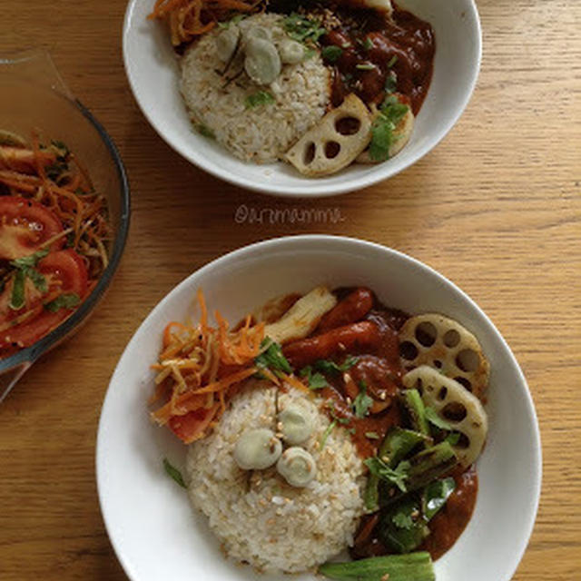 焼き野菜のトマトカレーとそら豆ごはん