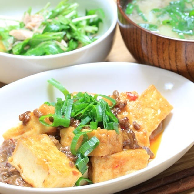 ご飯ススム～厚揚げと豚ひき肉♪☆必要なモノだけで収納を考えない暮らし