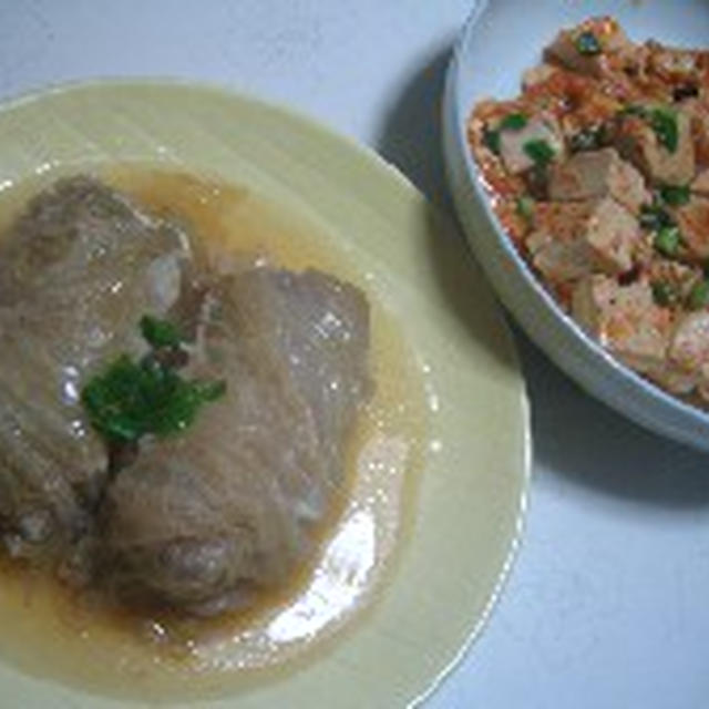 ジャンボロール白菜・アミと豆腐中華炒め