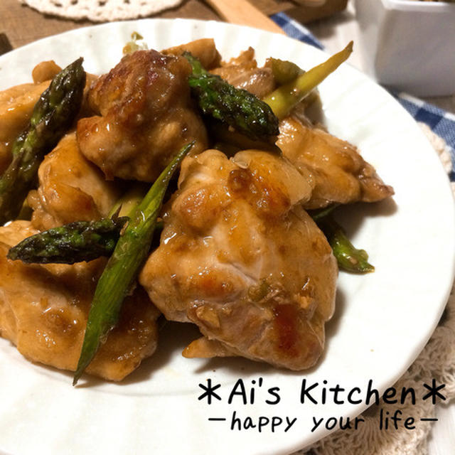 忙しい日の晩ごはん♡15分で鶏肉とアスパラのガリバタポン炒め♡