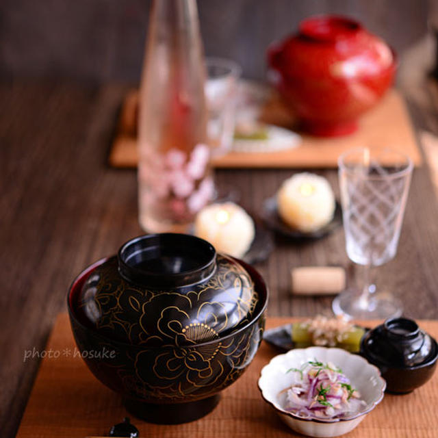 「鯛の子素麺と桜ワイン」