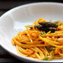 アスパラと海老のサフランソースのパスタ