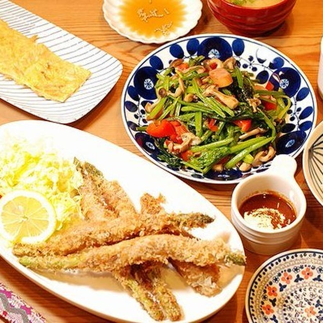 丸ごと1本！アスパラのスティックカツ定食