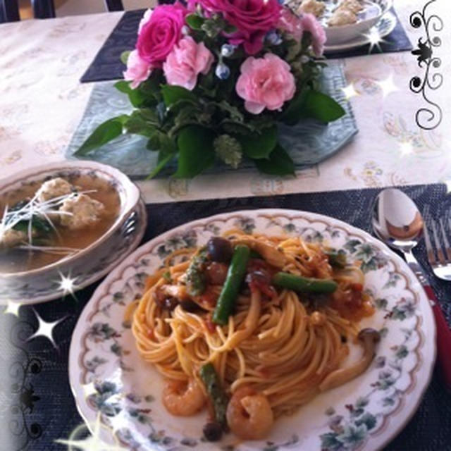 ★えびとアスパラのパスタ　ランチ★