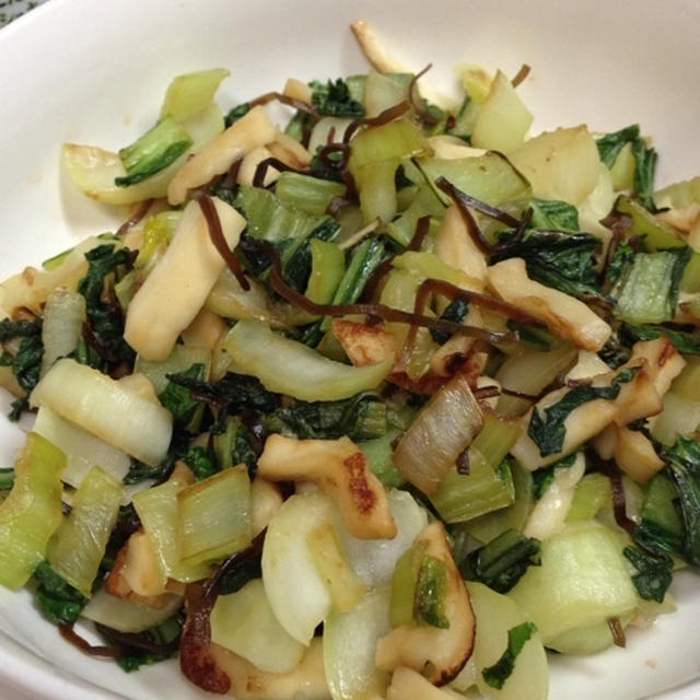 青梗菜ハンペン塩昆布炒め