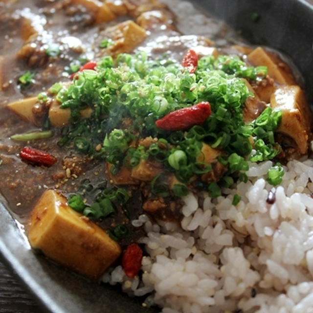 カレー麻婆豆腐の昼ご飯とカレーに花椒を使ってみました。