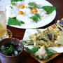 【お昼は畑の野菜天麩羅でお素麺にしました。】トマトの掻き芽も天麩羅で美味しいです＾＾