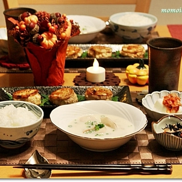 蓮根つくね＆蓮根と里芋の豆乳スープ♪