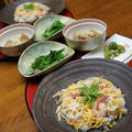 レシピ付き献立　ちらし寿司・かぶのそぼろ煮・菜の花の辛し和え・ふきのとうの天ぷら