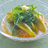 レンジで簡単＆涼味おかず！冷んやりでとろとろ〜白なすの麺つゆ煮びたしと素麺。