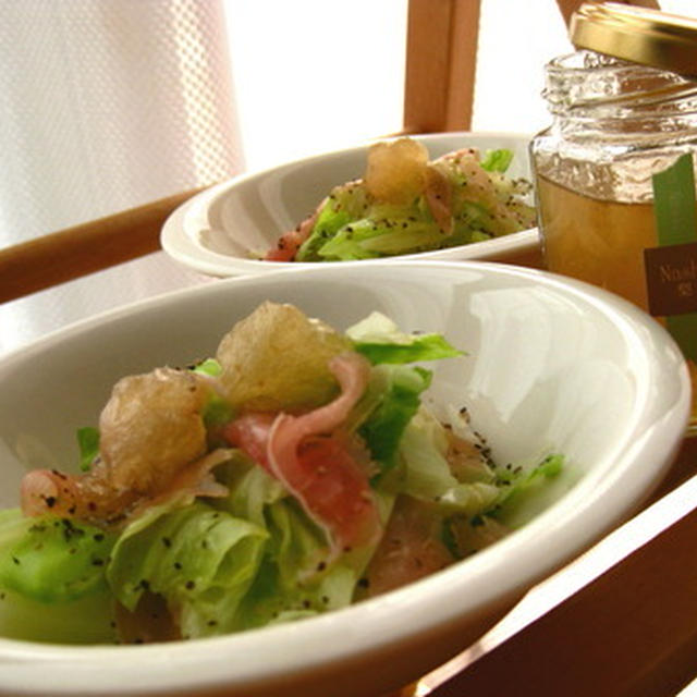 salad。ｷｬﾍﾞﾂと生ﾊﾑのｻﾗﾀﾞ･゜梨ｿｰｽでﾟ･*:.｡..｡.:*･゜　
