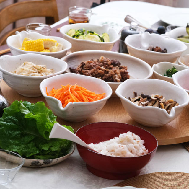 一時帰国中の甥っ子家族と「韓国風手巻き焼き肉ごはん」♫