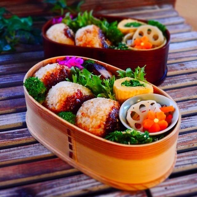 胡麻味噌焼きおにぎり＊旦那くんと娘のペア弁当
