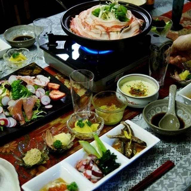 【居酒屋メニューで　豚肉と野菜のタジン蒸し／生ハム菜園サラダ／保存食おつまみセット他】＾＾♪