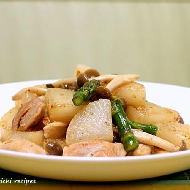 自家製塩タレで「大根と鶏肉の塩たれ炒め」＆塩タレを使ってもう一品「海老と青梗菜の中華炒め」