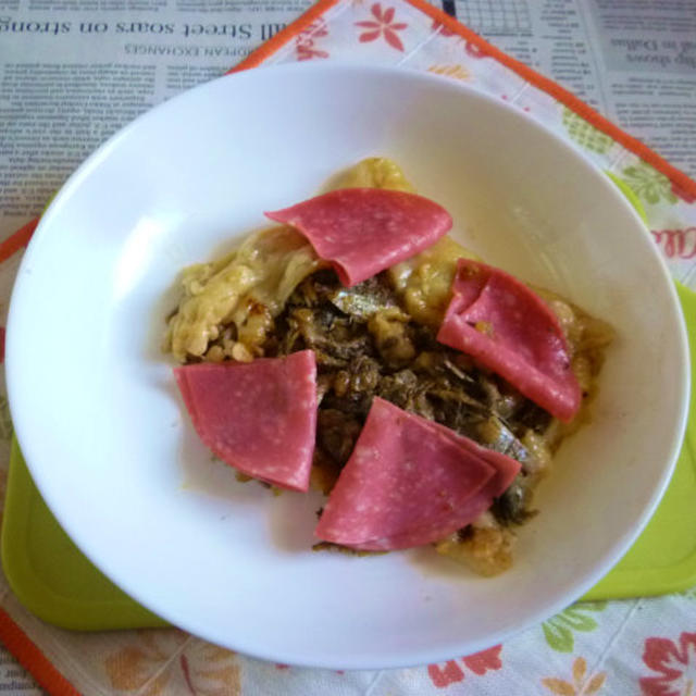 豆あじの揚げ焼きの残りでガレット風