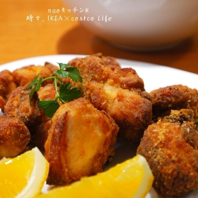 サラダエレガンスで鶏唐揚げ×伊東の鯵干物×かぼちゃのそぼろ煮
