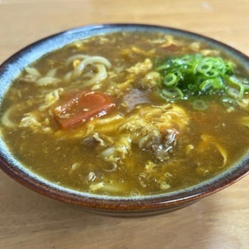 朝ごはんに「トマト玉子カレーうどん」