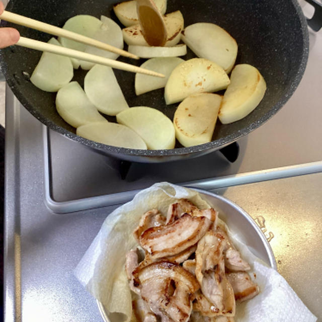 2025.02前半の教室、大根も豚バラも焼き目が大事