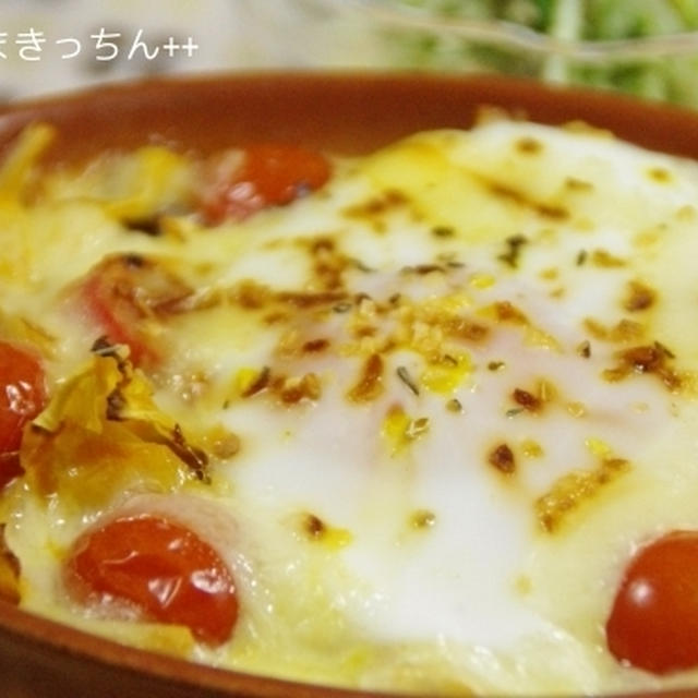 うちごはん　～ナスとキャベツのココット＆れんこん鶏バーグ～