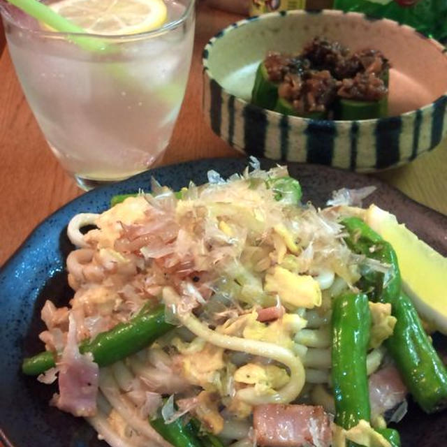 しし唐の焼きうどん ～ さっぱり塩しょうゆレモン と だしの風味で