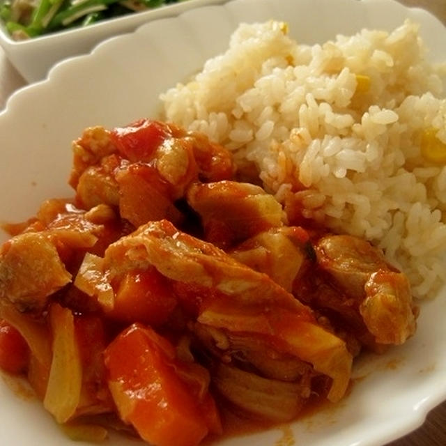 トマト煮込み・コーンご飯