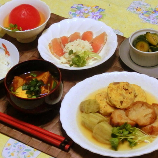 鶏団子と油麩とナスの炊き合わせ♪♪　　　