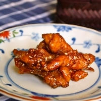 【薄切り豚肉の唐揚げ風甘辛醤油ダレ】