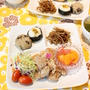 鶏の唐揚げと豚ひきのキンピラでワンプレートごはん