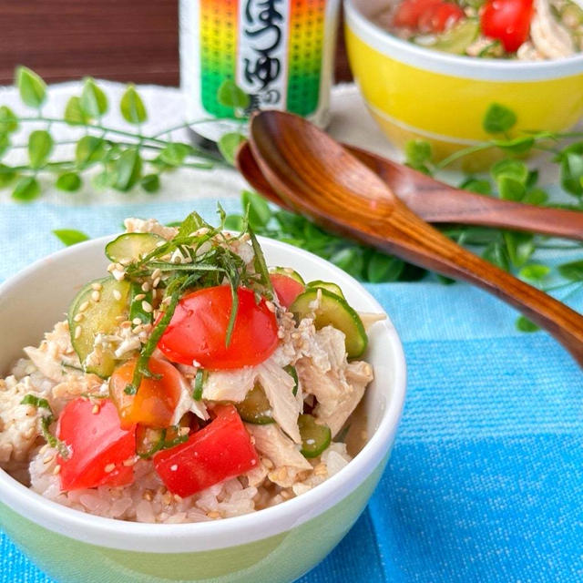 暑日こそ宮崎の郷土料理で☆そばつゆで作る〜サラダチキンとトマトの冷や汁