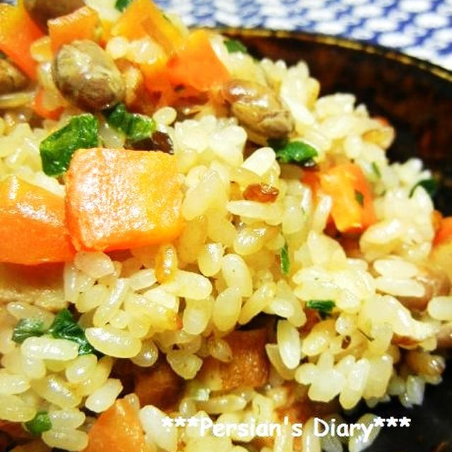 炒り大豆とさつま揚げ・昆布の炊き込みご飯♪～節分のお豆利用～