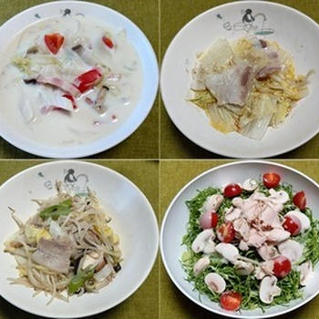 ベーコンと白菜他のミルク煮、他：野菜食日記[2691]-[2694]