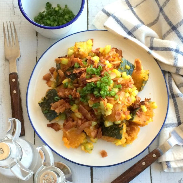 Mustard Pumpkin Salad with Coconut Baconココナッツベーコンのせマスタードかぼちゃサラダ