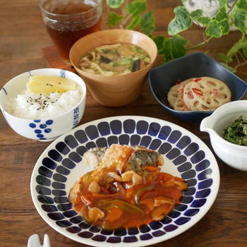 鯖の竜田揚げの野菜あんかけ