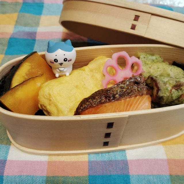 焼き鮭とちくわの磯辺揚げで海苔弁【わっぱ弁当箱】  #平日お昼ご飯はお弁当or外食