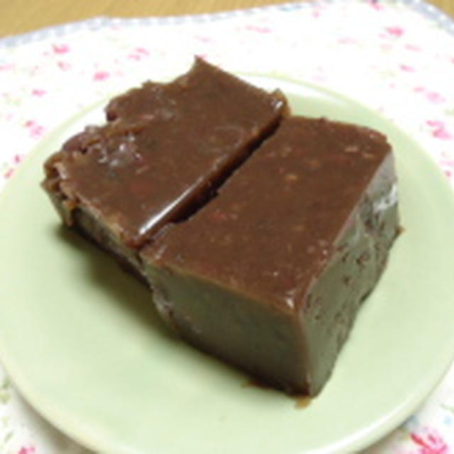 小豆甘煮からの黒糖小豆水羊羹