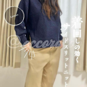 [PR]Lumier【サイドスリットクルーネックニットプルオーバー/ネイビー】