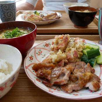 豚肉ジンジャー照り焼きと里芋サラダ#本日のおうちごはん