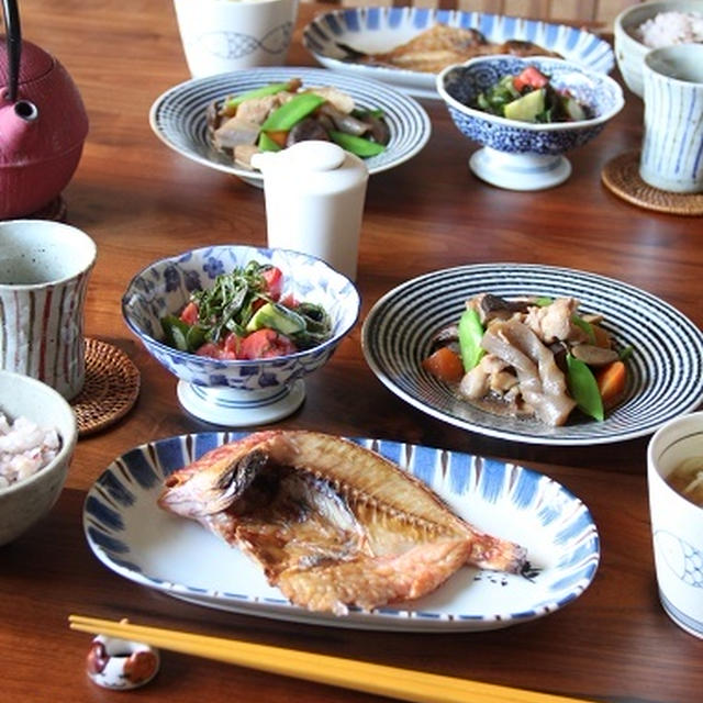 連子鯛（干物）と筑前煮。
