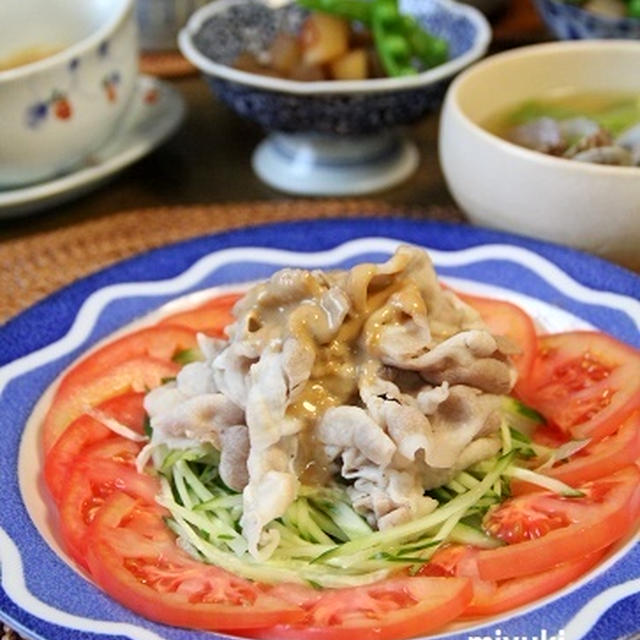 豚しゃぶのバンバンジー。晩ごはん。