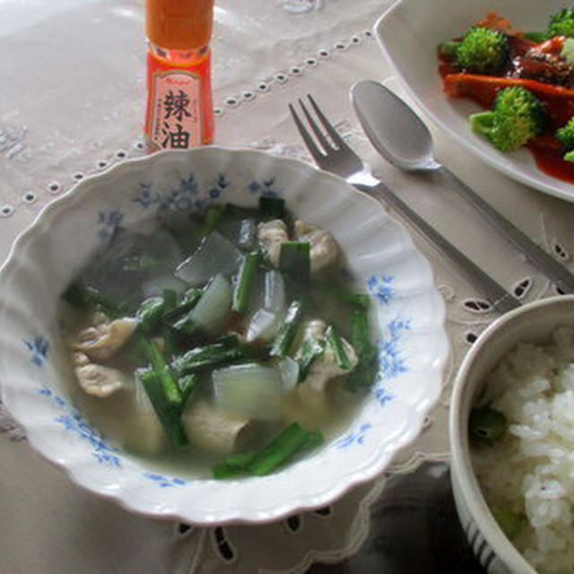 豚肉とにらの中華風スープ★★★