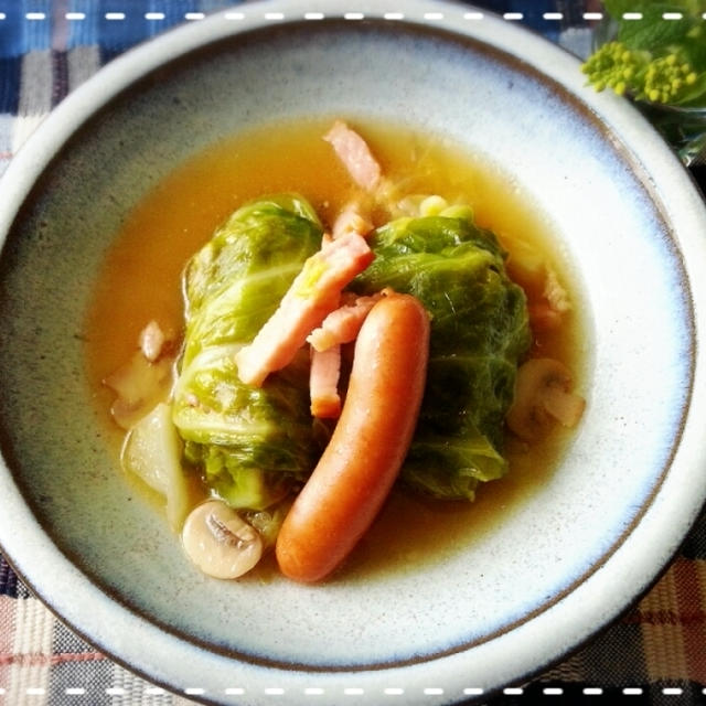 朝仕込んでおけば大丈夫(^^)v(^^)v(^^)v春キャベツでロールキャベツde晩ご飯♡